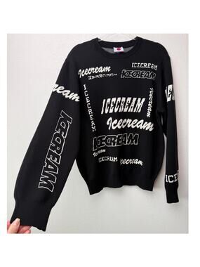 NWT Ice Cream BBC Multi Logo Knit Crewneck Sweater Black Ivory Size M